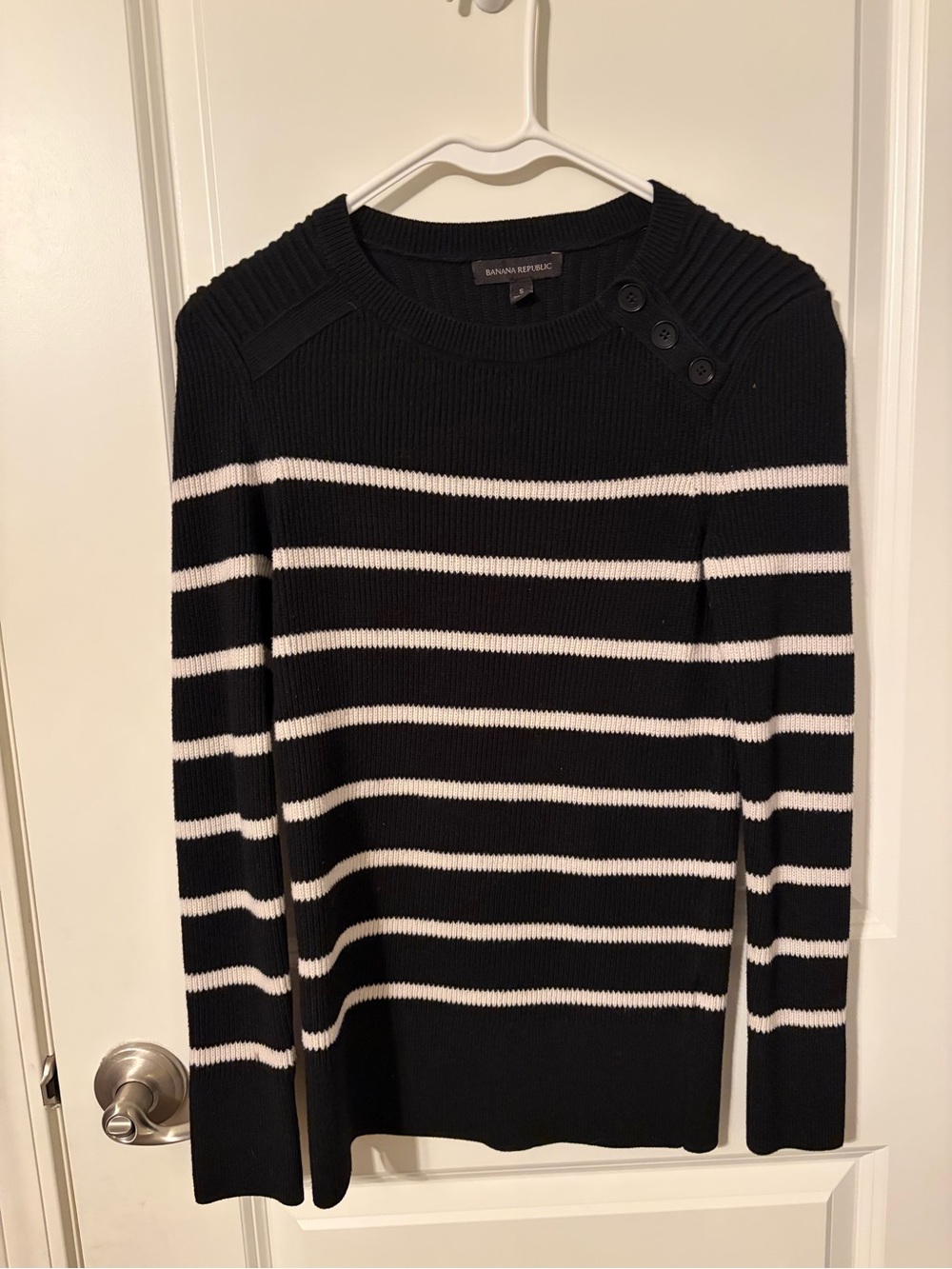 Banana Republic Black and White Striped Crewneck Sweater
